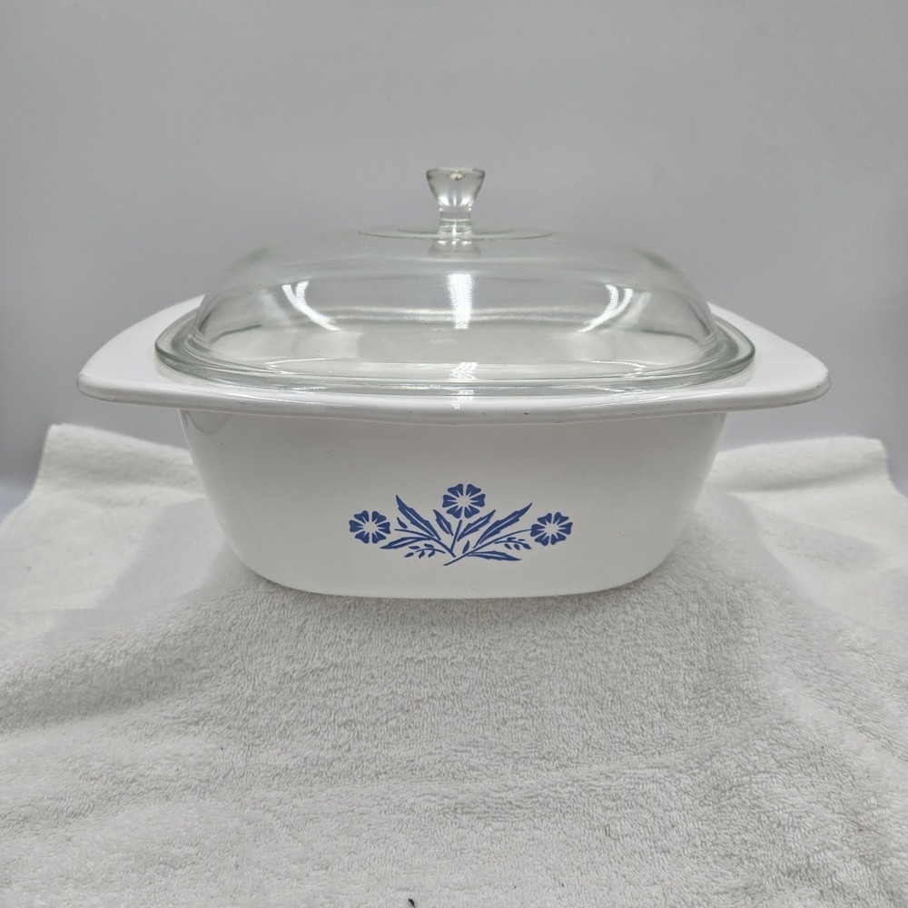 Vtg Corning Ware Blue Cornflower 4 QT Dutch Oven Casserole Dome Lid Storage
